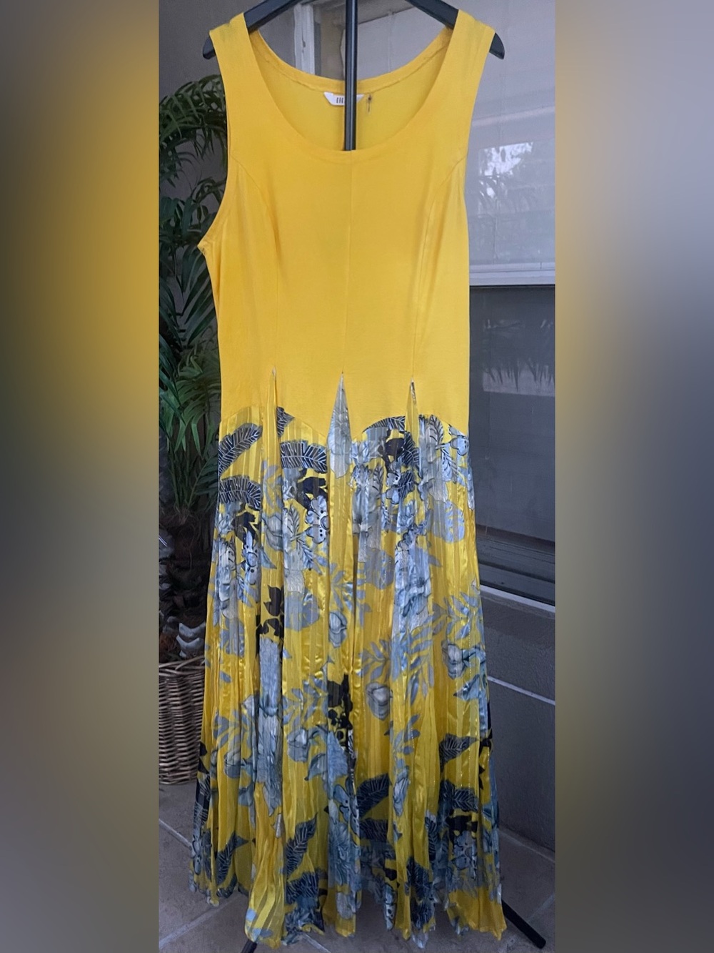 Yellow Floral Pleated Maxi Skirt